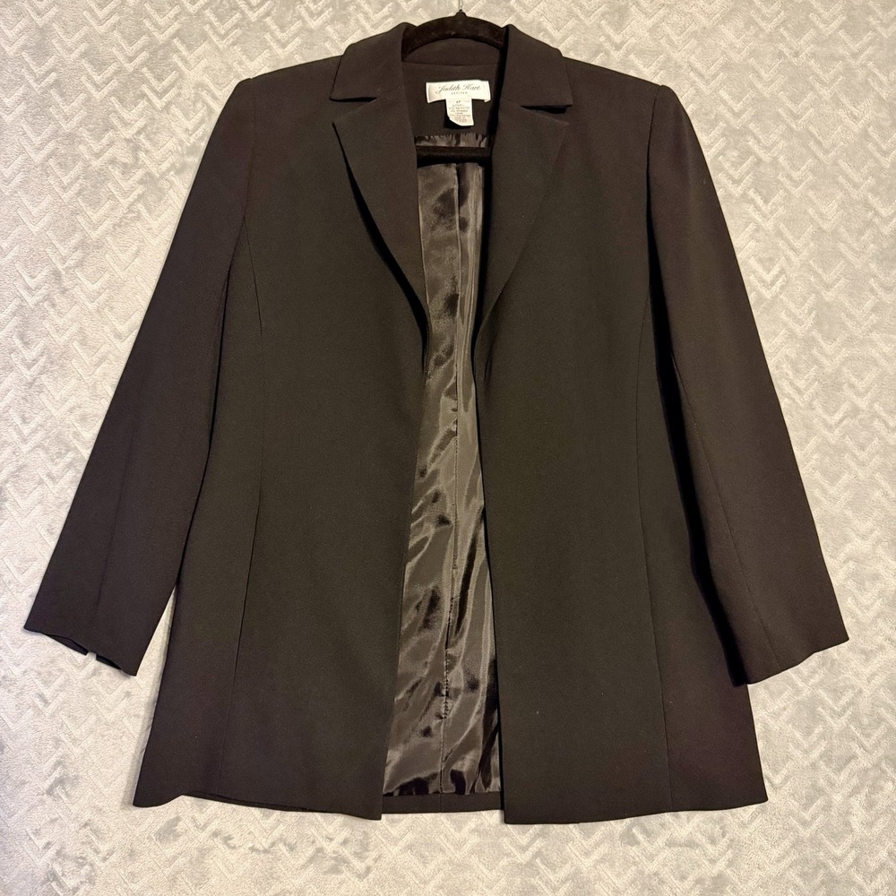 JUDITH HART Black Open Front Blazer Jacket Women's Petite Sz 4P Notched Collar